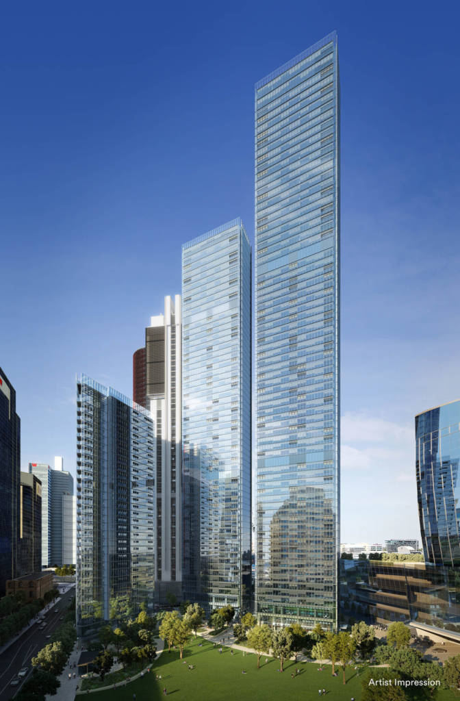 An artist’s impression of the three towers that will comprise the One Sydney Harbour development